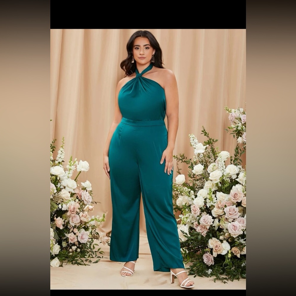 Satin green jumpsuit